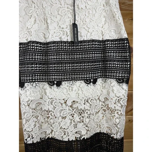 River Island Vintage White/Black Lace Midi Skirt Women’s 16 NWT - Picture 2 of 6